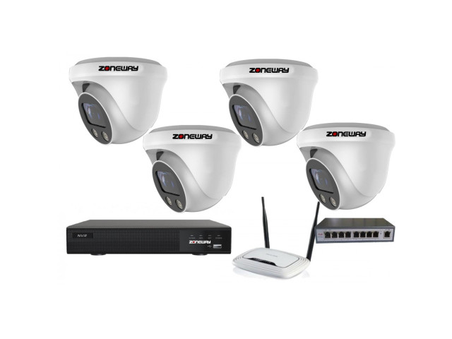 5MPx kamerový IP POE set - 4x NC960, POE switch 4 + 1, NVR | ZONEWAY 4-NC960-3016