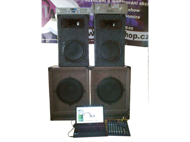 Profesionální reproduktory+zesilovače+mix 2x800W basy + 2x150W středobasy a výšky 2x60W k zapůjčení