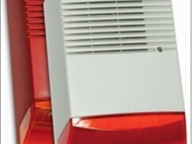 Drátová profi magnetodynamická strobo siréna červená velká zálohovana, SPL 120dB, bílá