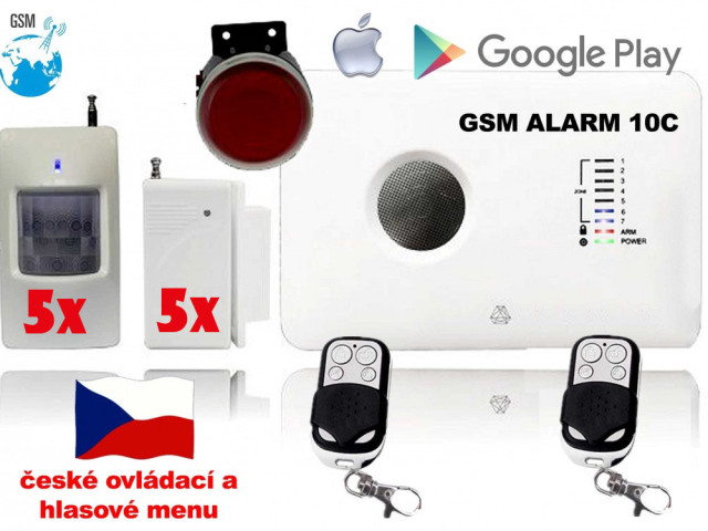 GSM inteligentní alarm ALABASTR II - set 10 čidel, 10C, CZ MENU A ZVUK