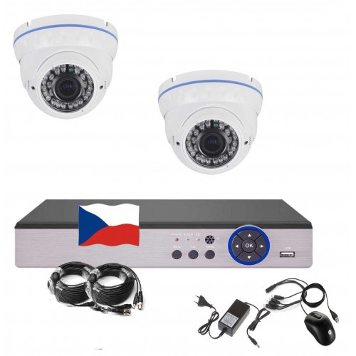 4CH AHD kamerový set CCTV EONBOOM - DVR a 2x venkovní dome bílá IR kamera