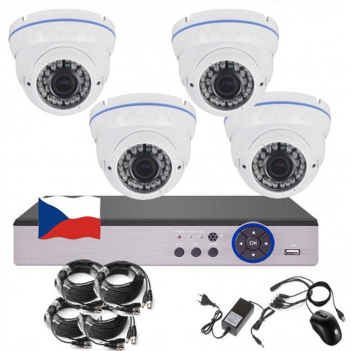 4CH kamerový set CCTV EONBOOM - DVR a 4x venkovní dome IR kamera bílá
