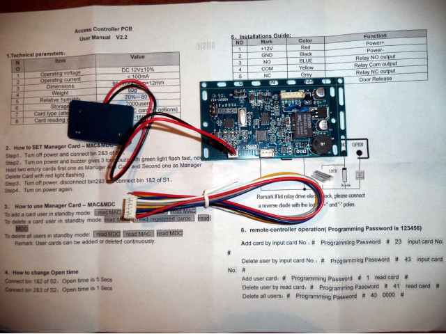 13,56MHz MIFARE čtečka, modul plošného spoje s relé, PCB-1