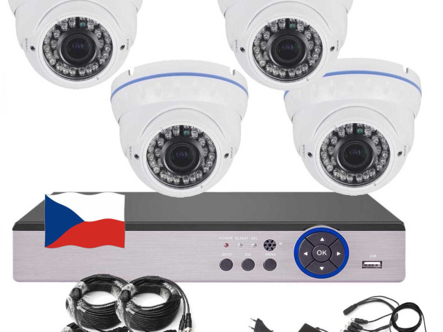 4CH 5MPx STARVIS AHD kamerový set CCTV EONBOOM VR4DW - DVR s LAN a 4x venkovní vari dome bílá kamera