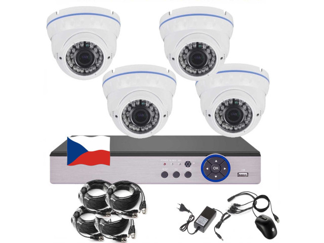 4CH 5MPx STARVIS AHD kamerový set CCTV EONBOOM VR4DW - DVR s LAN a 4x venkovní vari dome bílá kamera