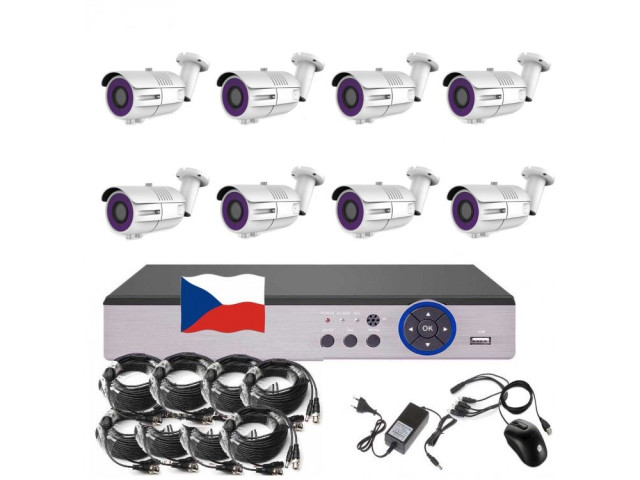 8CH STARVIS kamerový set  CCTV EONBOOM VR8B s DVR s LAN a 8x vari bullet kamerou