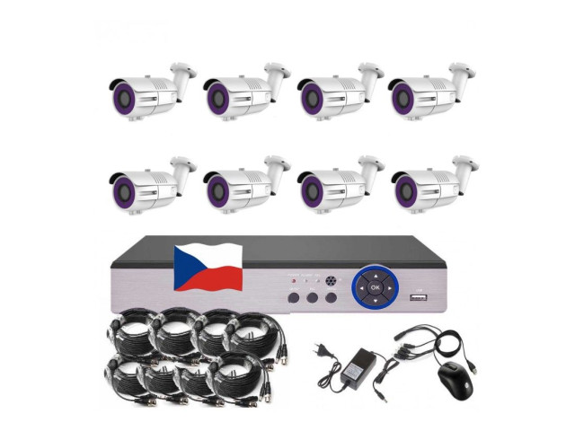8CH STARVIS kamerový set  CCTV EONBOOM VR8B s DVR s LAN a 8x vari bullet kamerou