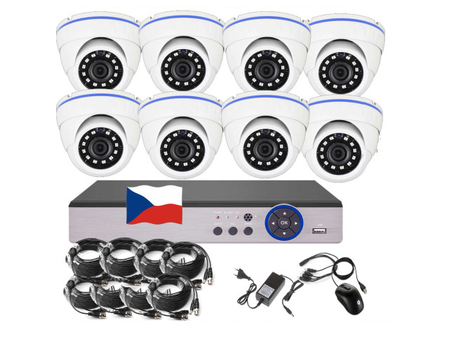 8CH 5MPx AHD kamerový set CCTV EONBOOM 8D - DVR s LAN a 8x venkovní dome kamera