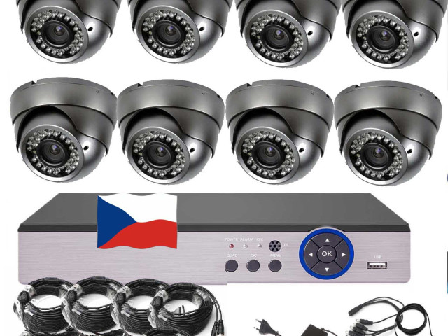 8CH 5MPx STARVIS kamerový set CCTV EONBOOM VR8D - DVR s LAN a 8x venkovní dome vari kamera