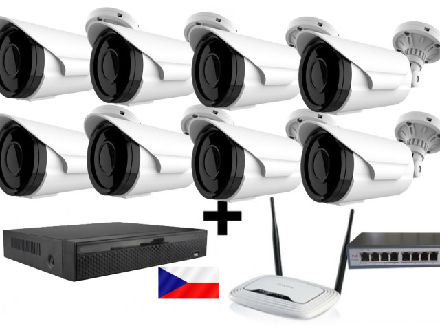 5MPx H265 kamerový IP POE set ZONEWAY - 8x NC965, NVR 2104, router, POE switch 8 + 1