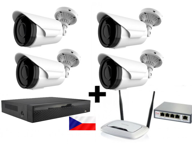 5MPx kamerový IP POE set Zoneway - 4x NC965, NVR 2104, router, POE switch 4 + 1