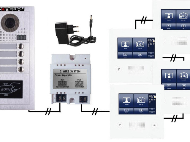 Set videozvonku ZONEWAY ZW-432M + ZW-619-4D