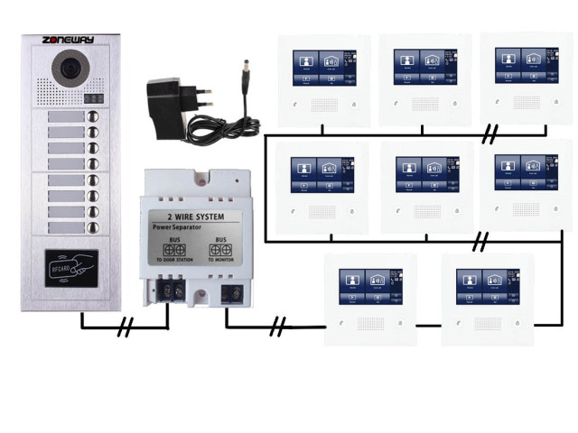 Set videozvonku ZONEWAY ZW-432M + ZW-619-8D