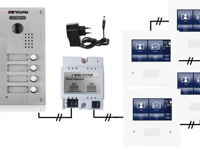 Set videozvonku ZONEWAY ZW-432M + ZW-738-4