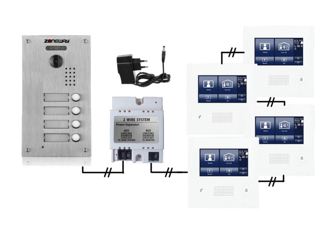 Set videozvonku ZONEWAY ZW-432M + ZW-738-4