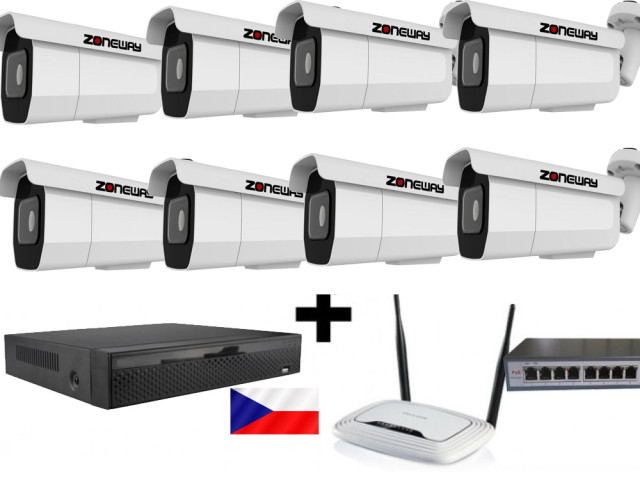 5MPx H265 kamerový IP POE set ZONEWAY - 8x NC965-Z, NVR3016, router, POE switch 8 + 1| ZONEWAY 8-NC965-Z-3016