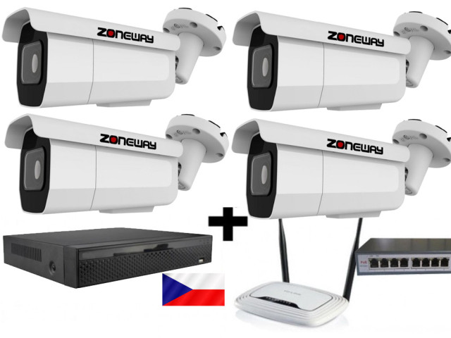5MPx kamerový IP POE set Zoneway - 4x NC965-Z, NVR 3016, router, POE switch 4 + 1| ZONEWAY 4-NC965-Z-3016