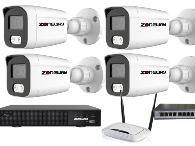 4MPx kamerový IP POE set - 4x NC865+, POE switch 4 + 1| ZONEWAY 4-NC865+3016