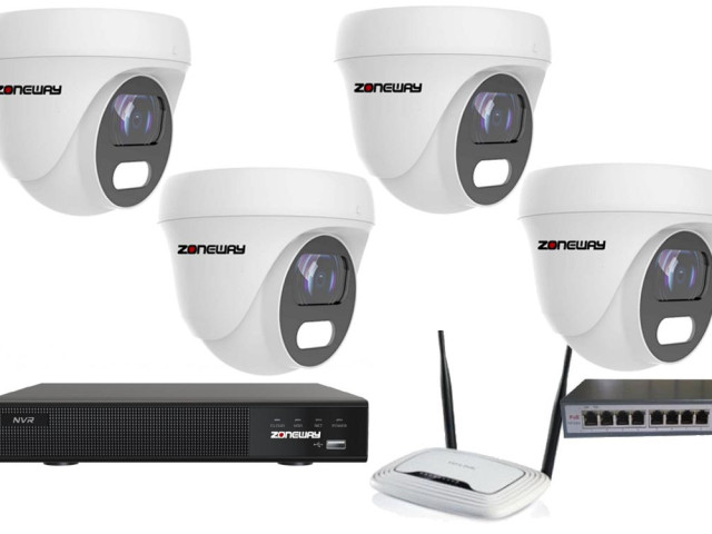 5MPx COLORVU kamerový IP POE set - 4x NC960+, POE switch 4 + 1, NVR | ZONEWAY 4-NC960+3016