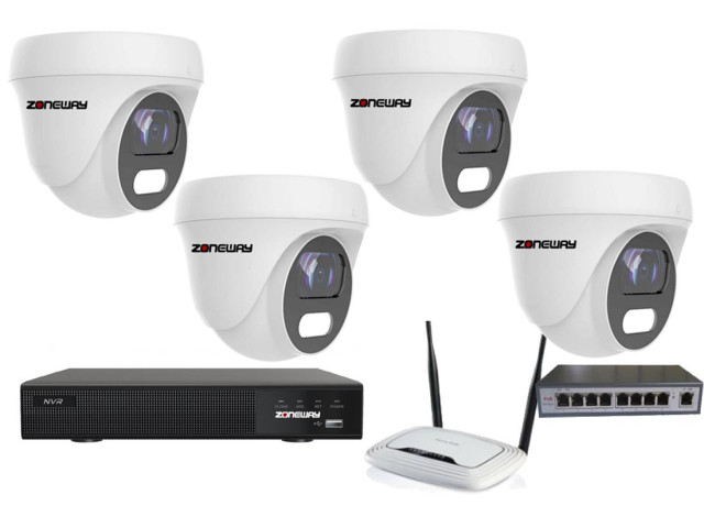 8MPx COLORVU kamerový IP POE set - 4x NC962, POE switch 4 + 1, NVR3016 | ZONEWAY 4-NC962+3016