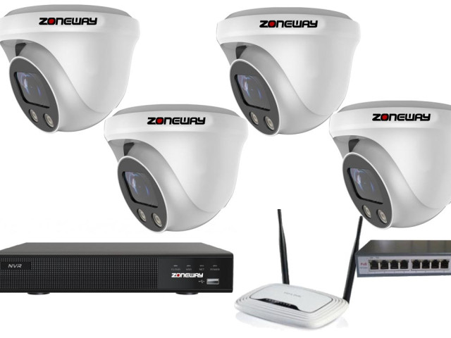 5MPx ZOOM kamerový IP POE set - 4x NC961, POE switch 4 + 1, NVR | ZONEWAY 4-NC961-3016