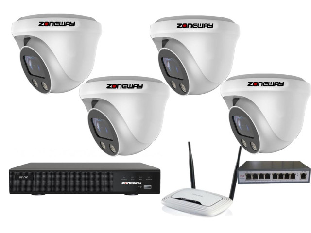 8MPx ZOOM kamerový IP POE set - 4x NC961+, POE switch 4 + 1, NVR | ZONEWAY 4-NC961+3016