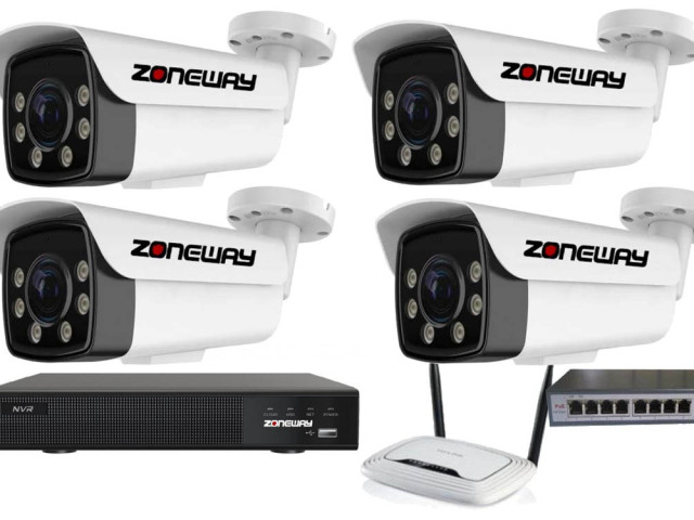 5MPx ZOOM COLORVU kamerový IP POE set - 4x NC965+, POE switch 4 + 1, NVR | ZONEWAY 4-NC965+3016