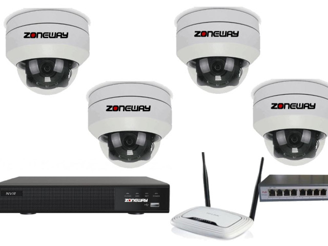 5MPx PTZ kamerový IP POE set - 4x MINI PTZ NVR 3016, router, POE switch 4 + 1| ZONEWAY 4-PTZ4XC50+3016