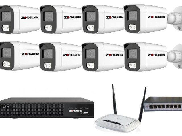 4MPx kamerový IP POE set - 8x NC865+, POE switch 8 + 1| ZONEWAY 8-NC865+3016