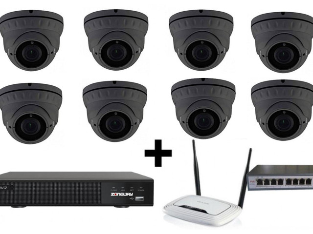 5MPx kamerový IP POE set - 8x NC960, POE switch 8 + 1, NVR | ZONEWAY 8-NC960-3016
