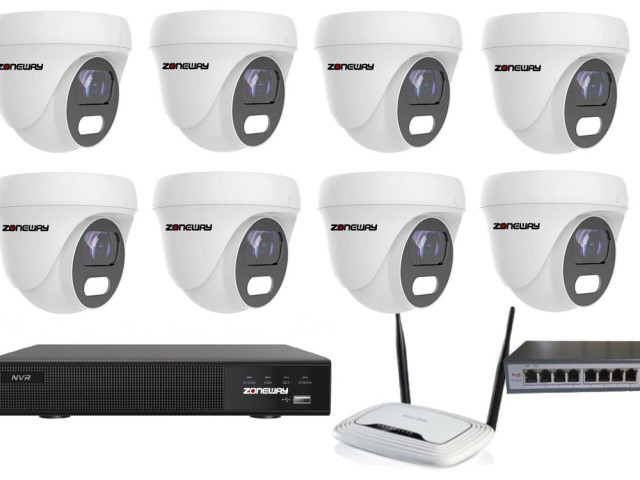 5MPx COLORVU kamerový IP POE set - 8x NC960+, POE switch 8 + 1, NVR | ZONEWAY 8-NC960+3016