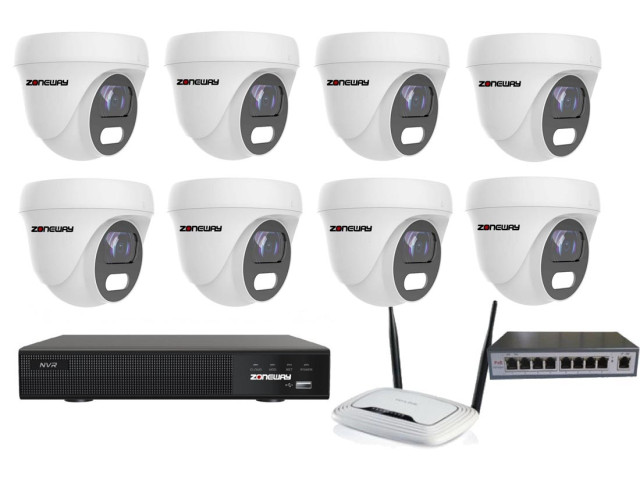 8MPx COLORVU kamerový IP POE set - 8x NC962, POE switch 8 + 1, NVR3016 | ZONEWAY 8-NC962+3016