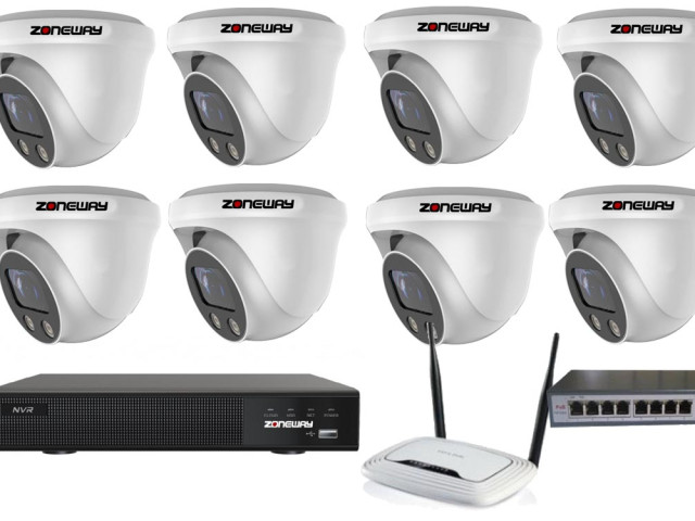 5MPx ZOOM kamerový IP POE set - 8x NC961, POE switch 8 + 1, NVR | ZONEWAY 8-NC961-3016