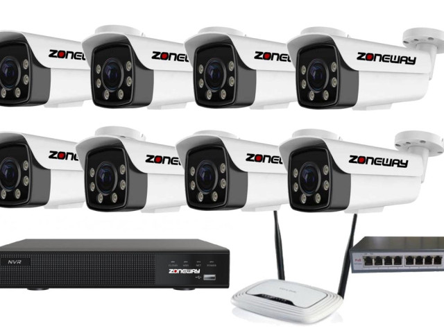 5MPx ZOOM COLORVU kamerový IP POE set - 8x NC965+, POE switch 8 + 1, NVR | ZONEWAY 8-NC965+3016