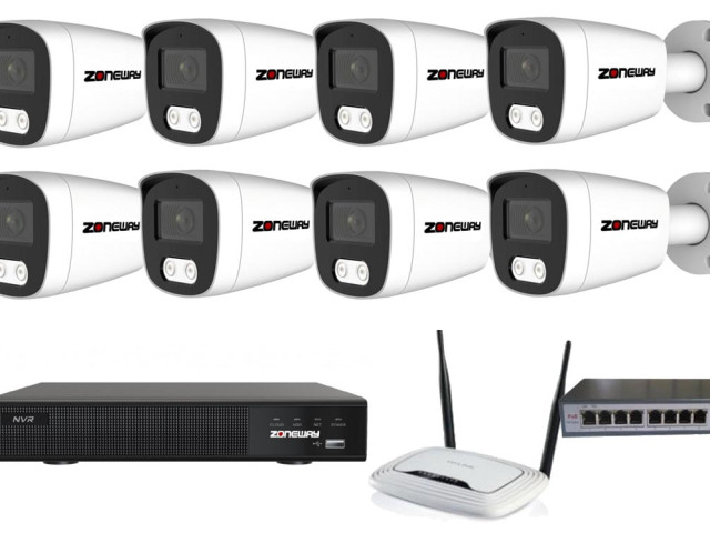 8MPx kamerový IP POE set - 8x NC981, POE switch 8 + 1| ZONEWAY 8-NC981-3016