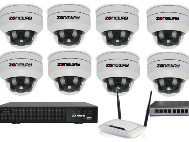 5MPx PTZ kamerový IP POE set - 8x MINI PTZ NVR 3016, router, POE switch 8 + 1| ZONEWAY 8-PTZ4XC50+3016