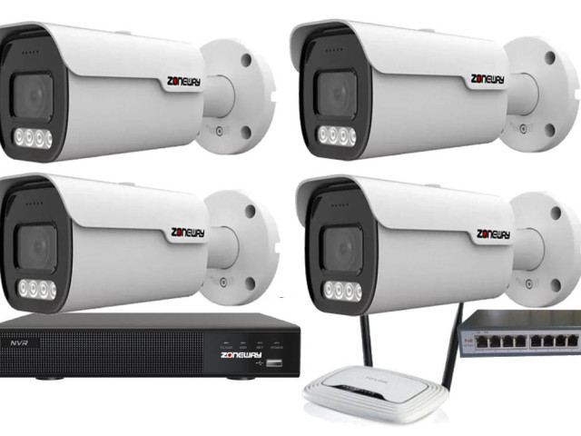 8MPx 4K ZOOM COLORVU kamerový IP POE set - 4x NC988, POE switch 4 + 1, NVR | ZONEWAY 4-NC988-3016