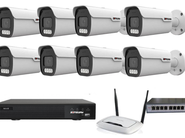 8MPx 4K ZOOM COLORVU kamerový IP POE set - 8x NC988, POE switch 8 + 1, NVR | ZONEWAY 8-NC988-3016