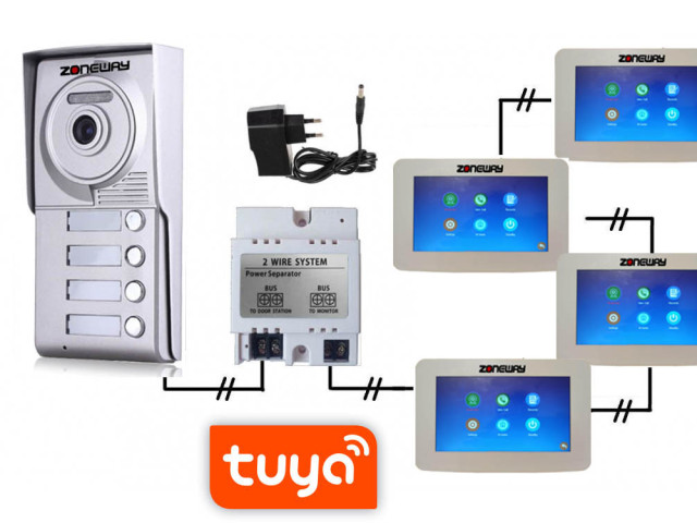 Set WIFI P2P TUYA videozvonku | ZONEWAY ZW-777 + ZW-702-4