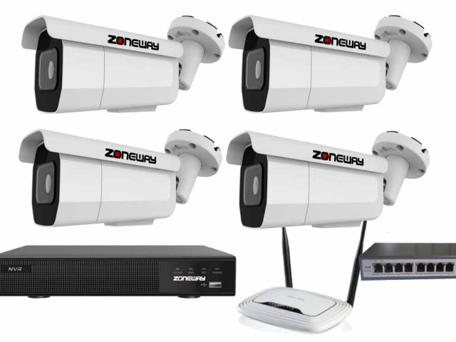 8MPx ZOOM kamerový IP POE set - 4x NC971, POE switch 4 + 1, NVR | ZONEWAY 4-NC971-3016