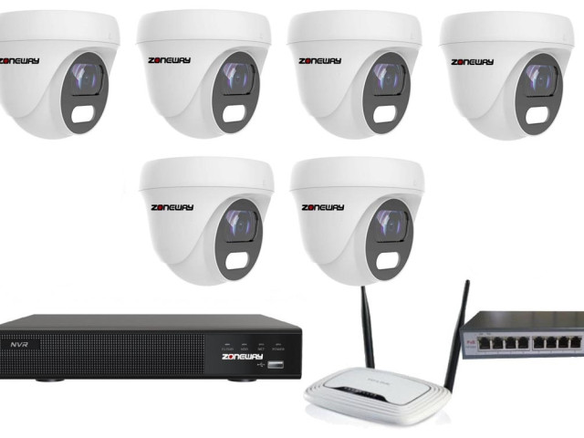 8MPx COLORVU kamerový IP POE set - 6x NC962, POE switch 8 + 1, NVR3016 | ZONEWAY 6-NC962+3016