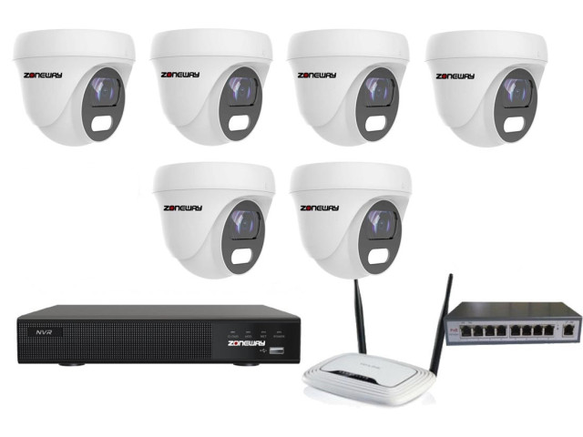 8MPx COLORVU kamerový IP POE set - 6x NC962, POE switch 8 + 1, NVR3016 | ZONEWAY 6-NC962+3016