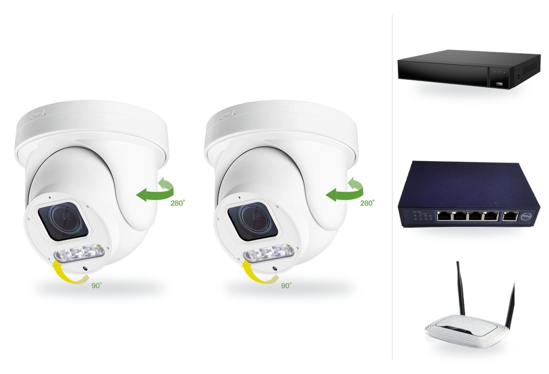 Kamerový systém PoE: set 2x mini PTZ kamera 6 Mpx, zoom 4x, NVR3016, PoE switch 4+1 | ZONEWAY 2-X4DM6S-3016