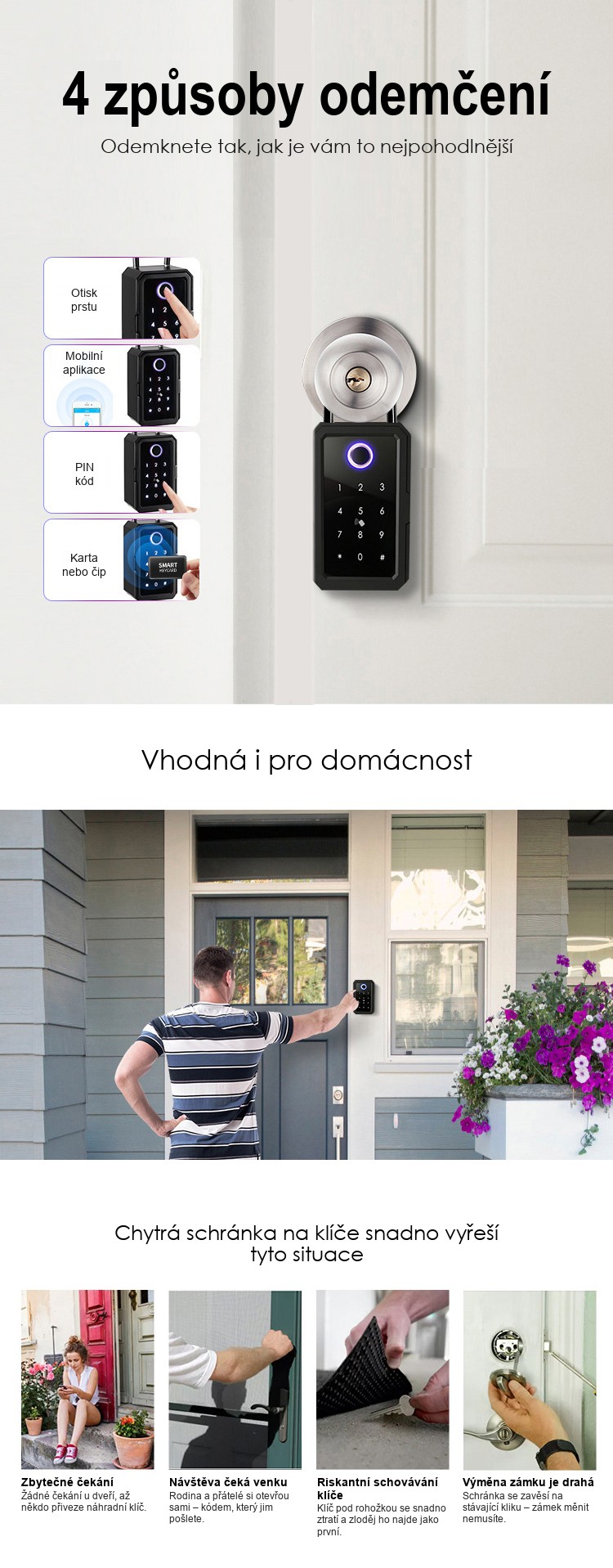 ZONEWAY K3-F TTLock – čtyři způsoby otevření schránky na klíče