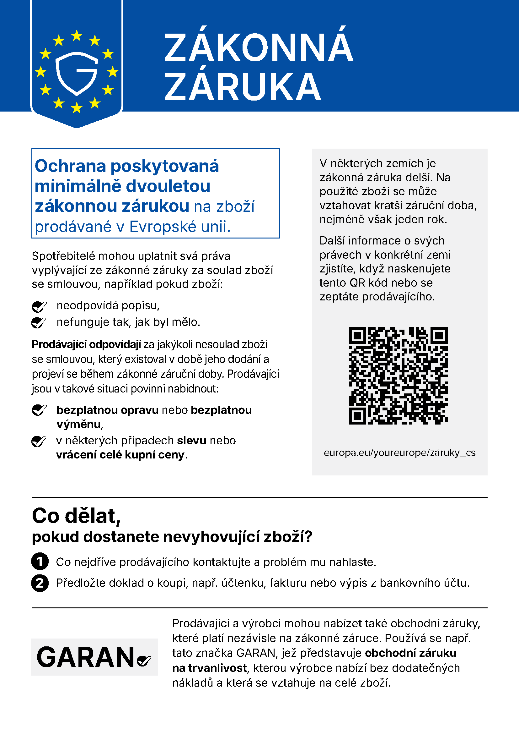 Harmonizované oznámení Evropské unie o zákonné záruce v češtině